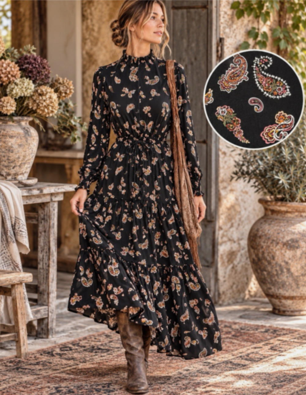 Saint + Sofia Olivia Zip Up Dress Kashmir Paisley size 10 Maxi Viscose Boho A32